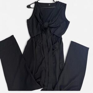 SHEIN Elegant Black Tie-Front Jumpsuit